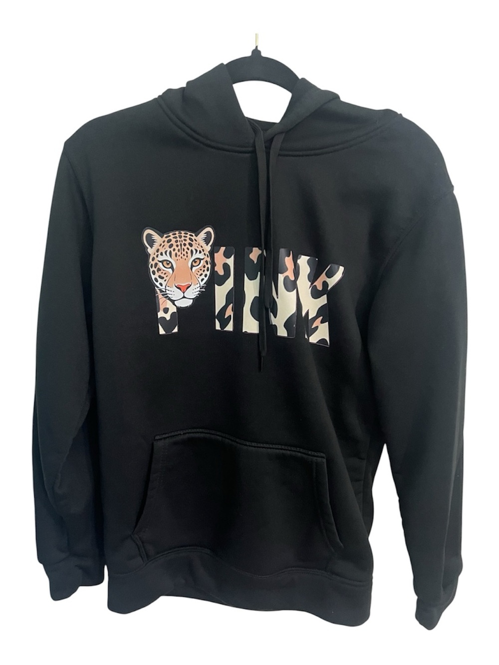 Victoria Secret Pink Limited Edition Black Hoodie Leopard Graphic Size Medium
